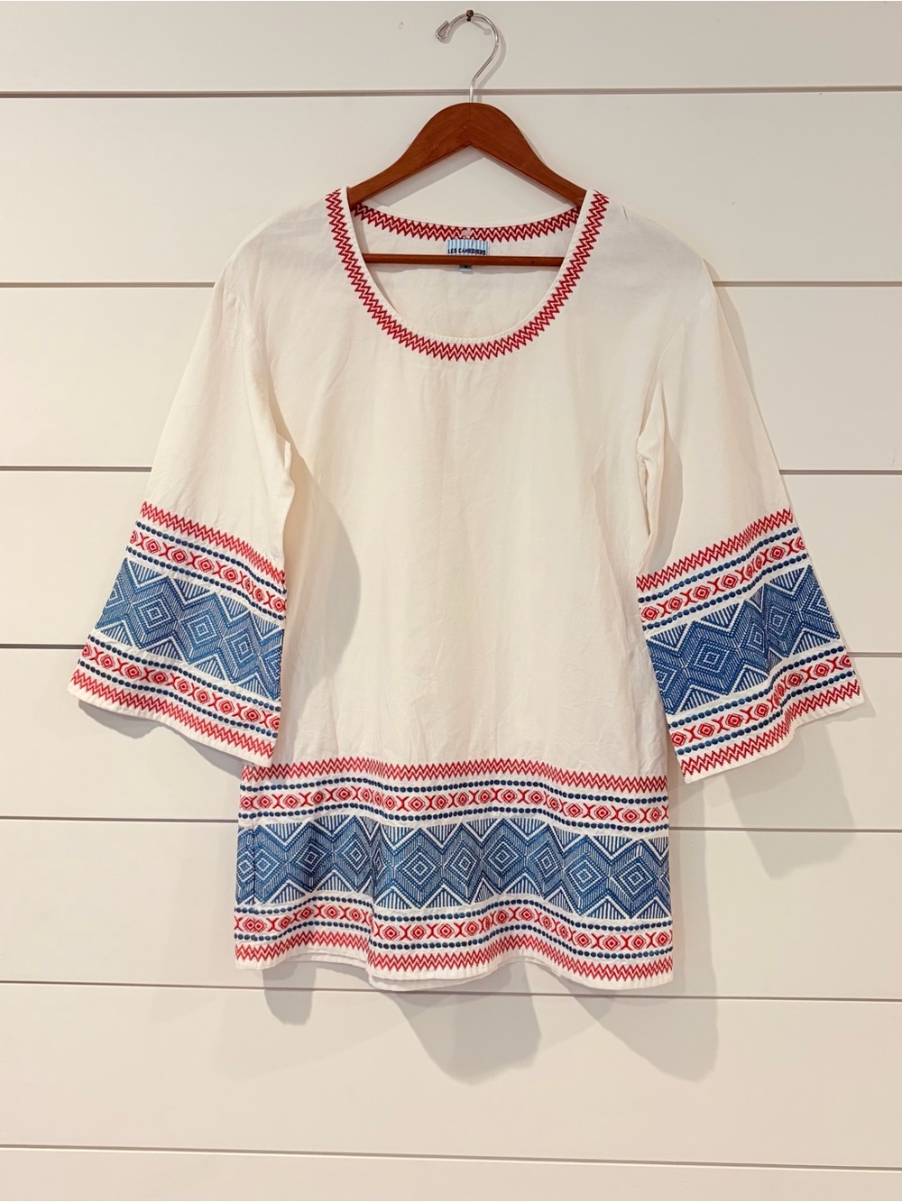 Les Canebiers Boho Aztec Tribal Tunic Top Festival Coastal Core M Hippie Top